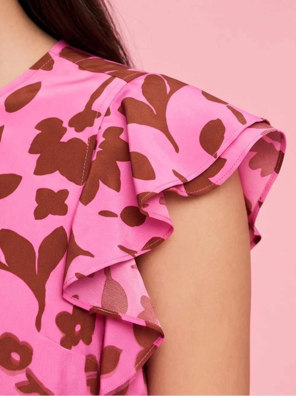 Kate Spade Pink Splash Floral Crewneck Flutter Sleeve Keyhole Top Size Small